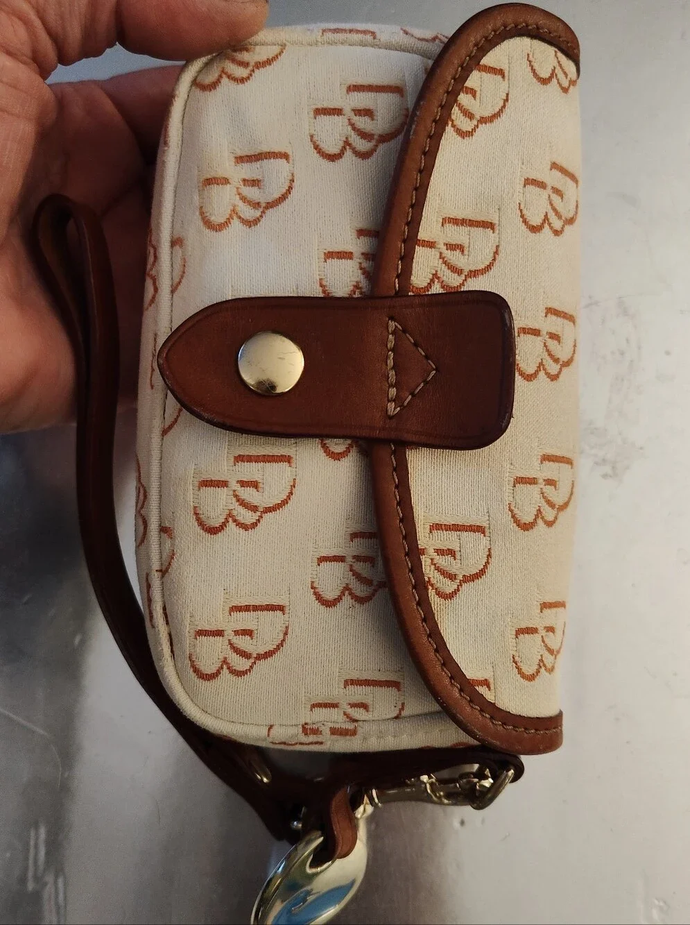 Dooney Bourke Vintage Wristlet Snap Repeating Logo, Cream/Tan